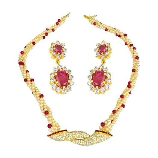 Cultured Elegance Diamond & Ruby Necklace Set