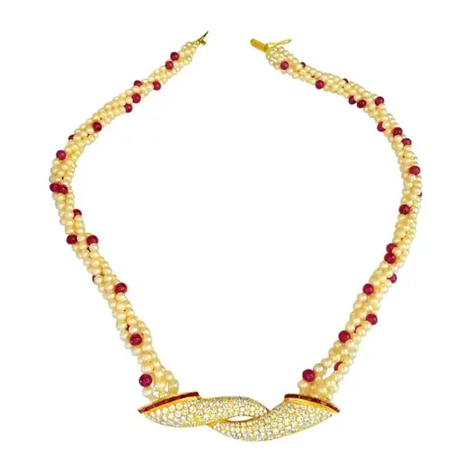 Cultured Elegance Diamond & Ruby Necklace Set