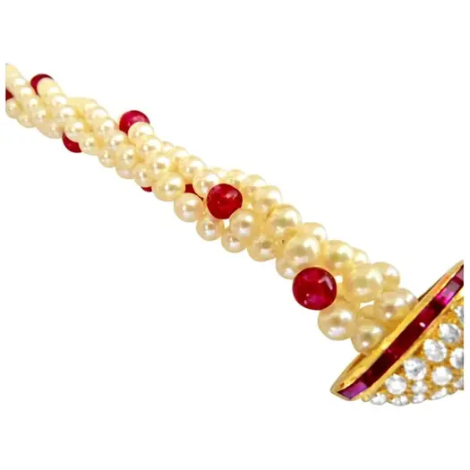 Cultured Elegance Diamond & Ruby Necklace Set