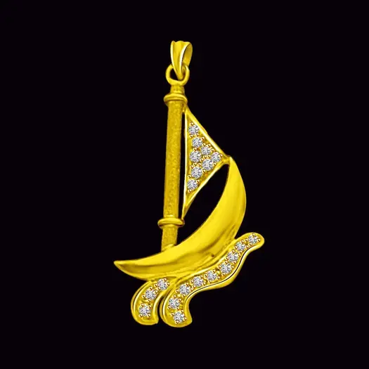 Gold & Real Diamond Boat Pendant
