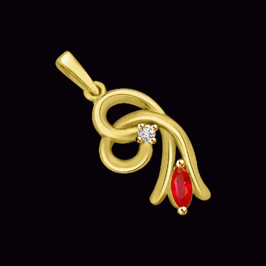 Goldi Twister Real Diamond & Red Ruby Pendant