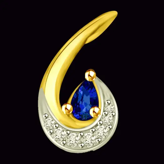 Twisted Leaf Real Diamond & Blue Sapphire Pendant