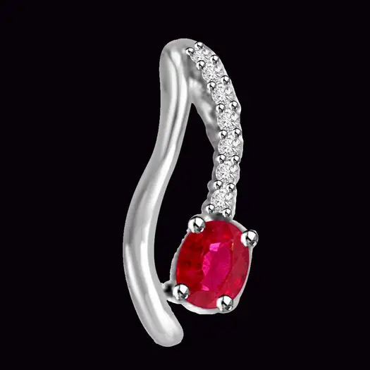 Real Ruby Pendant With Diamond Accent In White Gold (P1089)