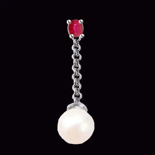 Real Pearl Pendant With Red Round Ruby In 14k Gold