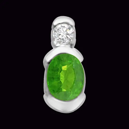 Real Emerald And Diamond Pendant In White Gold (P1148)