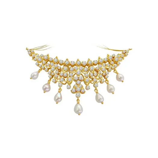 3.60 cts Diamond Pendant with Real Pearl Necklace