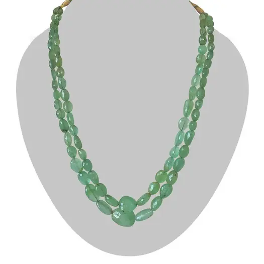 Two Line 243.77cts REAL Natural Light Green Oval Faceted Emerald Necklace for Women (243.77cts EMR Neck)