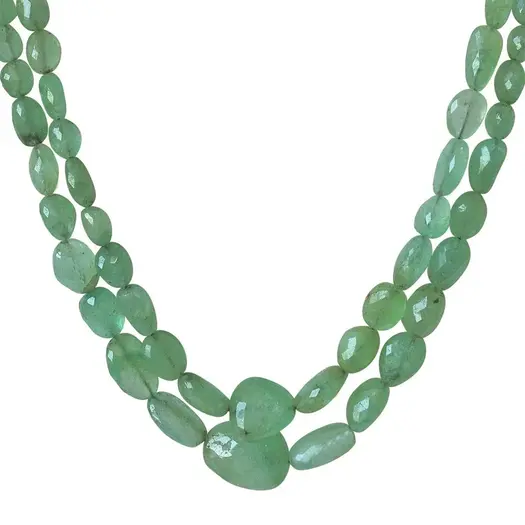 Two Line 243.77cts REAL Natural Light Green Oval Faceted Emerald Necklace for Women (243.77cts EMR Neck)