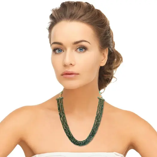 4 Line 176cts REAL Natural Green Emerald Beads Necklace for Women (176cts EMR Neck)