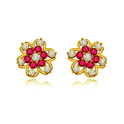 0.88 cts Diamond Ruby Earrings