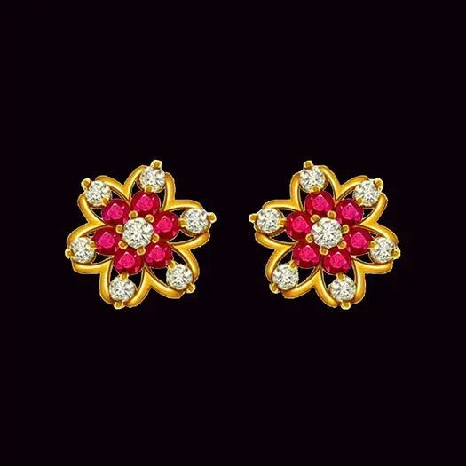 0.88 cts Diamond Ruby Earrings