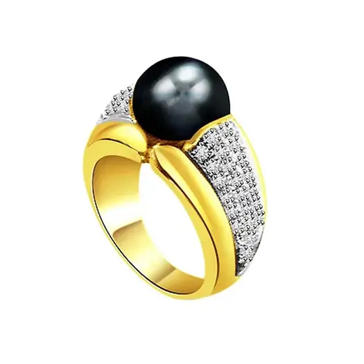 1.00ct Diamond Set In Black Tahitian Pearl Ring