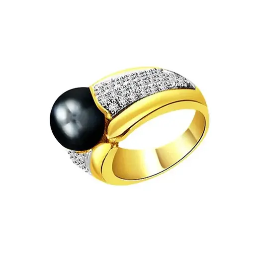 1.00ct Diamond Set In Black Tahitian Pearl Ring